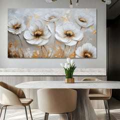 Pictat manual tablou pe pânză cu motivul tanec florilor în alb-gri nuanțe, atmosferă elegantă, natură și impresie de lux | Tablou tanec florilor – produs, vedere 2