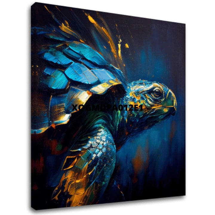 Pop art tablou pe pânză cu motivul PREMIUM ART - Green Turtle Odyssey, ocean, peisaj, natură în albastru-auriu nuanțe, atmosferă liniștită, potrivit pentru sufragerie – principală