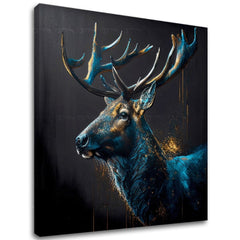 Art deco tablou pe pânză cu motivul PREMIUM ART - Peaceful Forest Guardian, cerb în albastru-auriu nuanțe, atmosferă maiestuoasă, potrivit pentru birou de lucru – principală