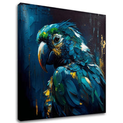 Pop art tablou pe pânză cu motivul PREMIUM ART - Rainbow Feathers in Flight, pasăre în albastru-verde nuanțe, atmosferă dramatică, potrivit pentru birou de lucru – principală