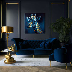 Pop art tablou pe pânză cu motivul PREMIUM ART - Towering Majesty of Giraffe, peisaj, natură în albastru-auriu nuanțe, natură, potrivit pentru birou de lucru – produs, vedere 3