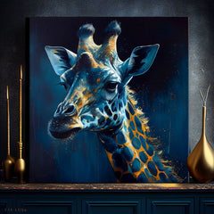 Pop art tablou pe pânză cu motivul PREMIUM ART - Towering Majesty of Giraffe, peisaj, natură în albastru-auriu nuanțe, natură, potrivit pentru birou de lucru – produs