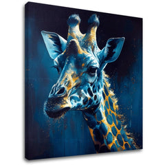 Pop art tablou pe pânză cu motivul PREMIUM ART - Towering Majesty of Giraffe, peisaj, natură în albastru-auriu nuanțe, natură, potrivit pentru birou de lucru – principală