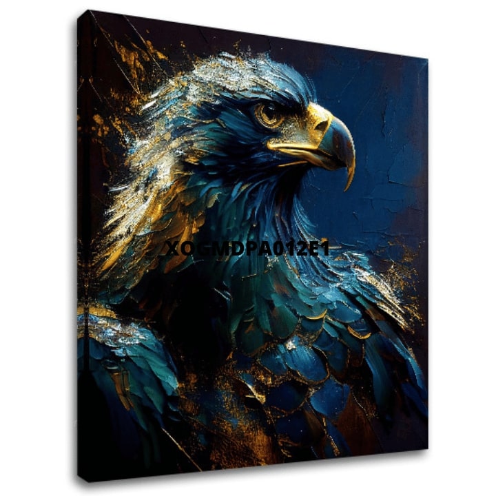 Art deco tablou pe pânză cu motivul PREMIUM ART - Wilderness's Fearless Hunter, orol în albastru-auriu nuanțe, atmosferă maiestuoasă, potrivit pentru birou – principală