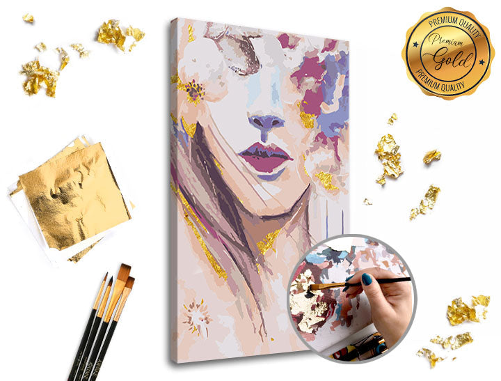 Pictură după numere PREMIUM GOLD | Femeia cu flori