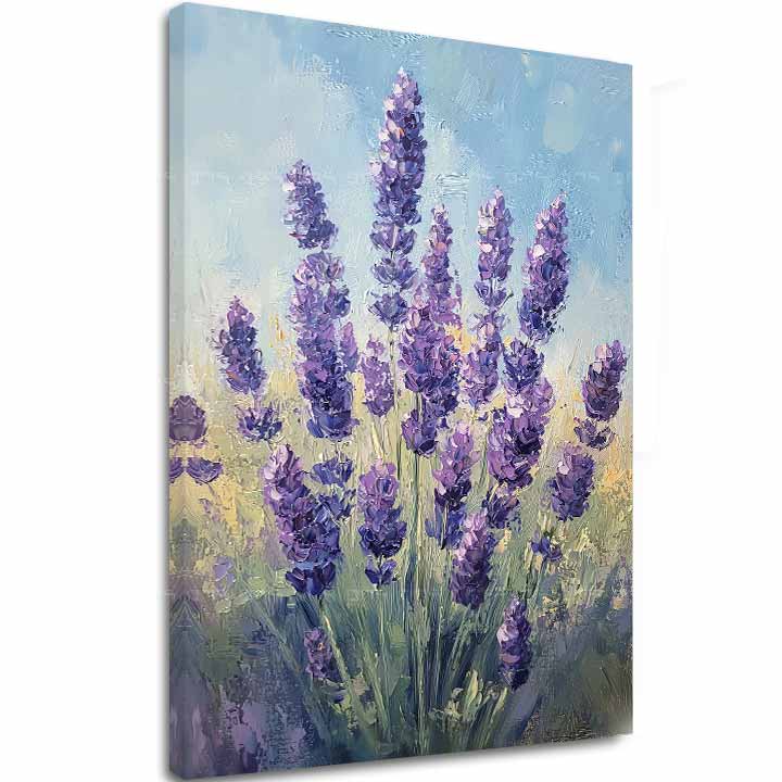 Pictat manual tablou pe pânză cu motivul šepot levandule, lavandă, flori în albastru-verde nuanțe, atmosferă liniștită, natură | Tablou šepot levandule – principală