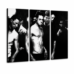 Tablou pictat manual POP Art Fight Club 3 bucăți fc – Vizualizare 3D a tabloului pictat manual pe fundal alb. Culori dominante: negru, alb, gri.