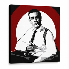 Tablou pictat manual POP Art James Bond 1 parte bond4 – Vizualizare 3D a tabloului pictat manual pe fundal alb. Culori dominante: negru, alb, roșu.