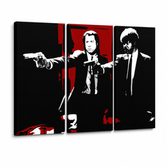 Tablou pictat manual POP Art Pulp Fiction 3 bucăți pulp5 – Vizualizare 3D a tabloului pictat manual pe fundal alb. Culori dominante: negru, roșu, alb.