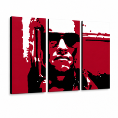 Tablou pictat manual POP Art Terminator 3 piese ter2 – Vizualizare 3D a tabloului pictat manual pe fundal alb. Culori dominante: roșu, negru, gri.