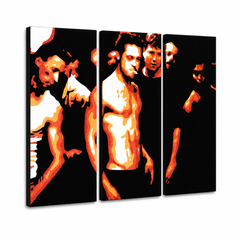 Tablou POP ART pictat manual Fight Club 3 părți fc2 – Vizualizare 3D a tabloului pictat manual pe fundal alb. Culori dominante: negru, portocaliu, alb.