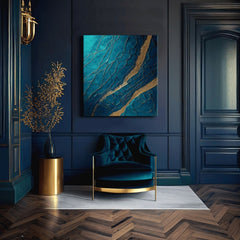 Pop art tablou pe pânză cu motivul Infinite Layers of Abstraction în turcoaz-auriu nuanțe, atmosferă elegantă, impresie de lux și natură – produs