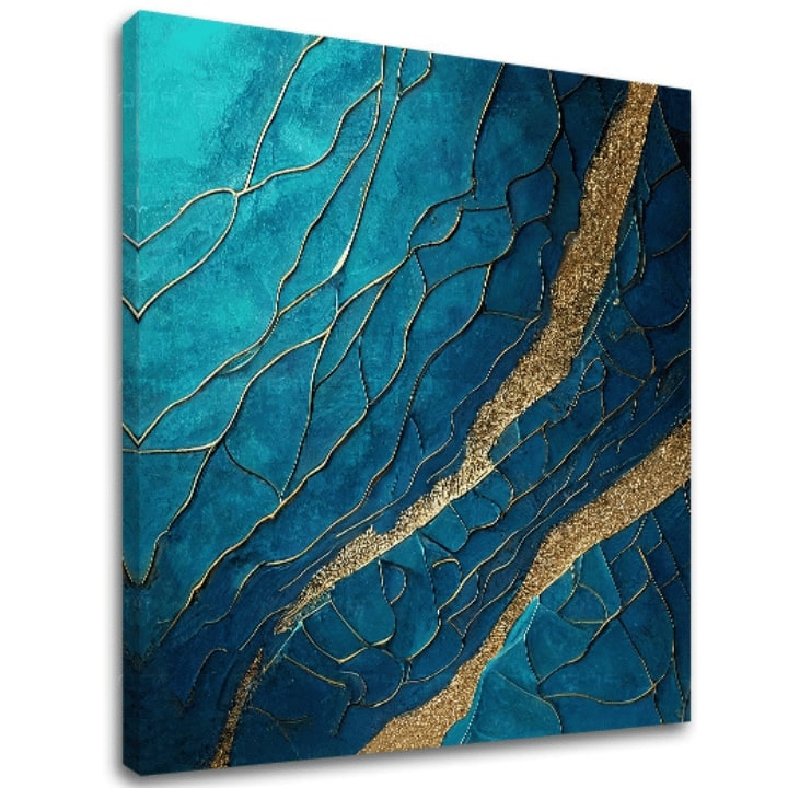 Pop art tablou pe pânză cu motivul Infinite Layers of Abstraction în turcoaz-auriu nuanțe, atmosferă elegantă, impresie de lux și natură – principală