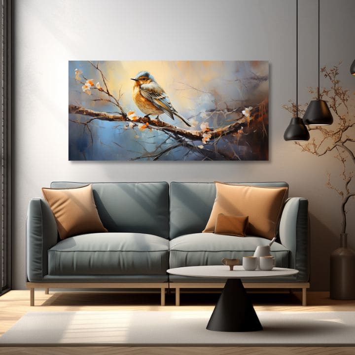 Industrial tablou pe pânză cu motivul y păsări Sonety Lásky, flori, hartă, natură, animal în alb-albastru nuanțe, atmosferă liniștită, potrivit pentru sufragerie – produs, vedere 2