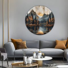 Pop art tablou pe pânză cu motivul Súmrak v tichom údolí, munți, pădure, lac, apus de soare în albastru-portocaliu nuanțe, atmosferă liniștită, potrivit pentru sufragerie – produs, vedere 2
