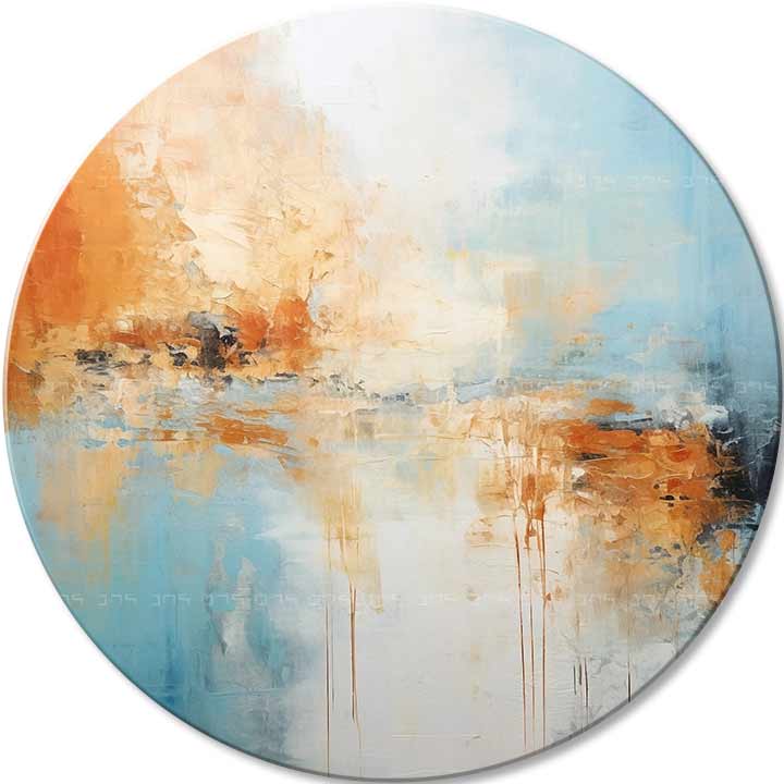 Pictat manual tablou pe pânză cu motivul Abstracte ráno, reflexie pe apă, cer, peisaj, hartă în alb-bej nuanțe, atmosferă liniștită – principală