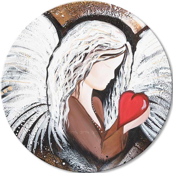 Pictat manual tablou pe pânză cu motivul Ochranca srdca, înger, inimă, motiv religios în alb-maro nuanțe, atmosferă liniștită, potrivit pentru dormitor – principală