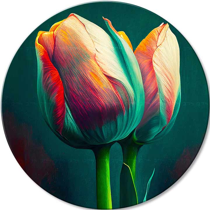 Pop art tablou pe pânză cu motivul Manželský slub, lalele, flori, natură în albastru-portocaliu nuanțe, atmosferă elegantă, natură și atmosferă de primăvară – principală