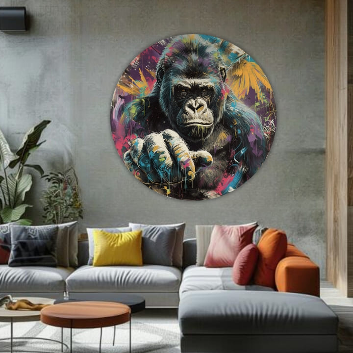 Pop art tablou pe pânză cu motivul Príbeh v očiach, peisaj în multicolor nuanțe, atmosferă intensă, potrivit pentru birou | Rotund tablouri s akrylom Príbeh v očiach – produs, vedere 2