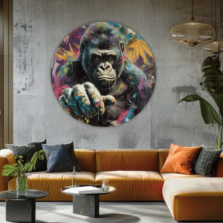 Pop art tablou pe pânză cu motivul Príbeh v očiach, peisaj în multicolor nuanțe, atmosferă intensă, potrivit pentru birou | Rotund tablouri s akrylom Príbeh v očiach – produs