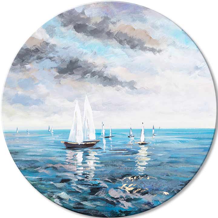 Pictat manual tablou pe pânză cu motivul Azúrové horizonty, ocean, cer, nori, motiv pentru copii în alb-albastru nuanțe, atmosferă liniștită – principală