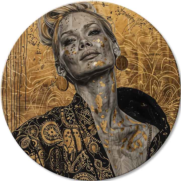 Pictat manual tablou pe pânză cu motivul Regal vedere, accente aurii în negru-gri nuanțe, atmosferă elegantă, impresie de lux și frumusețe – principală