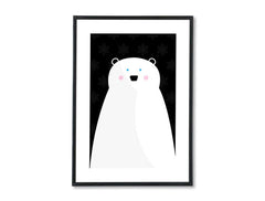 În stil scandinav tablou cu motivul Happy Boy, natură, animal în alb-albastru nuanțe | Poster de perete Happy Boy, natură – previzualizare