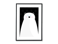 În stil scandinav tablou pe pânză cu motivul Happy Boy, natură, animal în alb-albastru nuanțe, natură, potrivit pentru cameră de copii | Poster de perete Happy Boy – principală