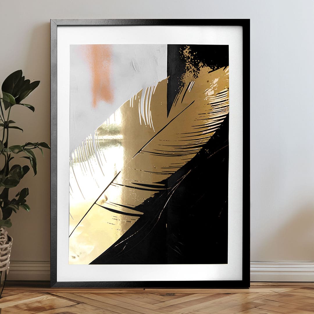 Modern tablou pe pânză în negru nuanțe, impresie de lux | Poster de perete s EXTRA efektom - Aurora Plume, decorațiune de perete – produs