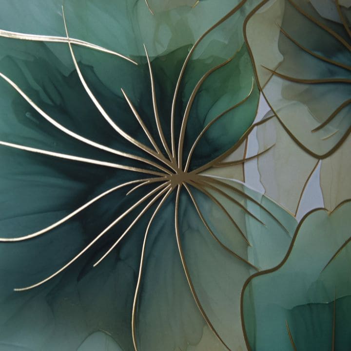 Modern tablou pe pânză cu motivul floare în turcoaz-auriu nuanțe, atmosferă liniștită, natură și creștere și dezvoltare | Poster de perete s EXTRA efektom - Floral Symphony – produs, vedere 2