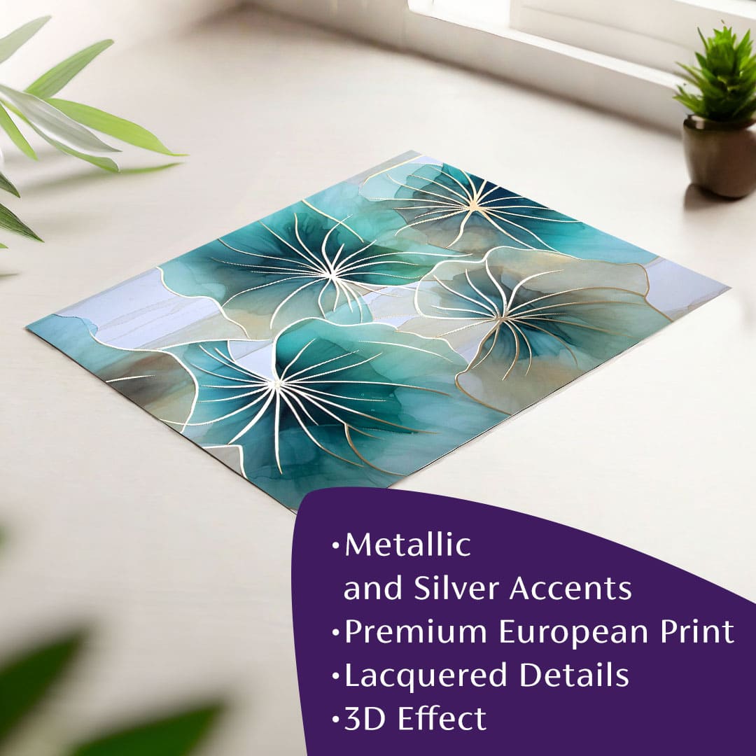 Modern tablou pe pânză cu motivul floare în turcoaz-auriu nuanțe, atmosferă liniștită, natură și creștere și dezvoltare | Poster de perete s EXTRA efektom - Floral Symphony – principală