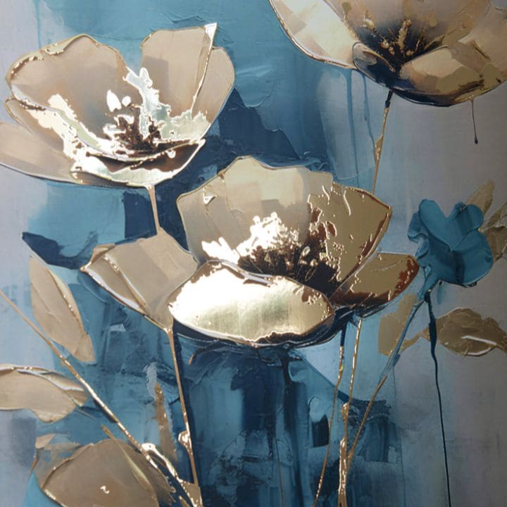 Modern tablou pe pânză în auriu-turcoaz nuanțe, atmosferă elegantă, natură și impresie de lux | Poster de perete s EXTRA efektom - Teal Flowers – produs, vedere 2
