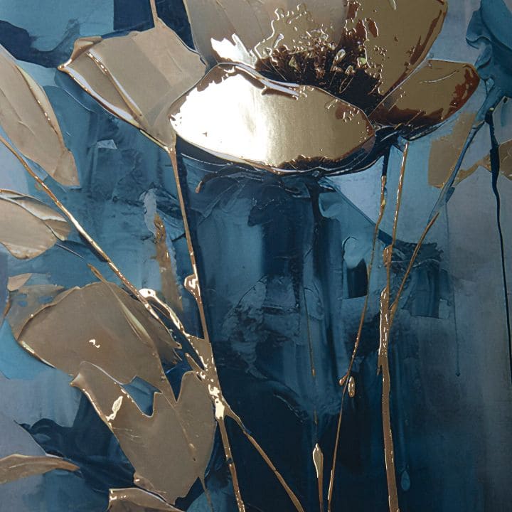 Modern tablou pe pânză în auriu-turcoaz nuanțe, atmosferă elegantă, natură și impresie de lux | Poster de perete s EXTRA efektom - Teal Flowers – produs, vedere 3