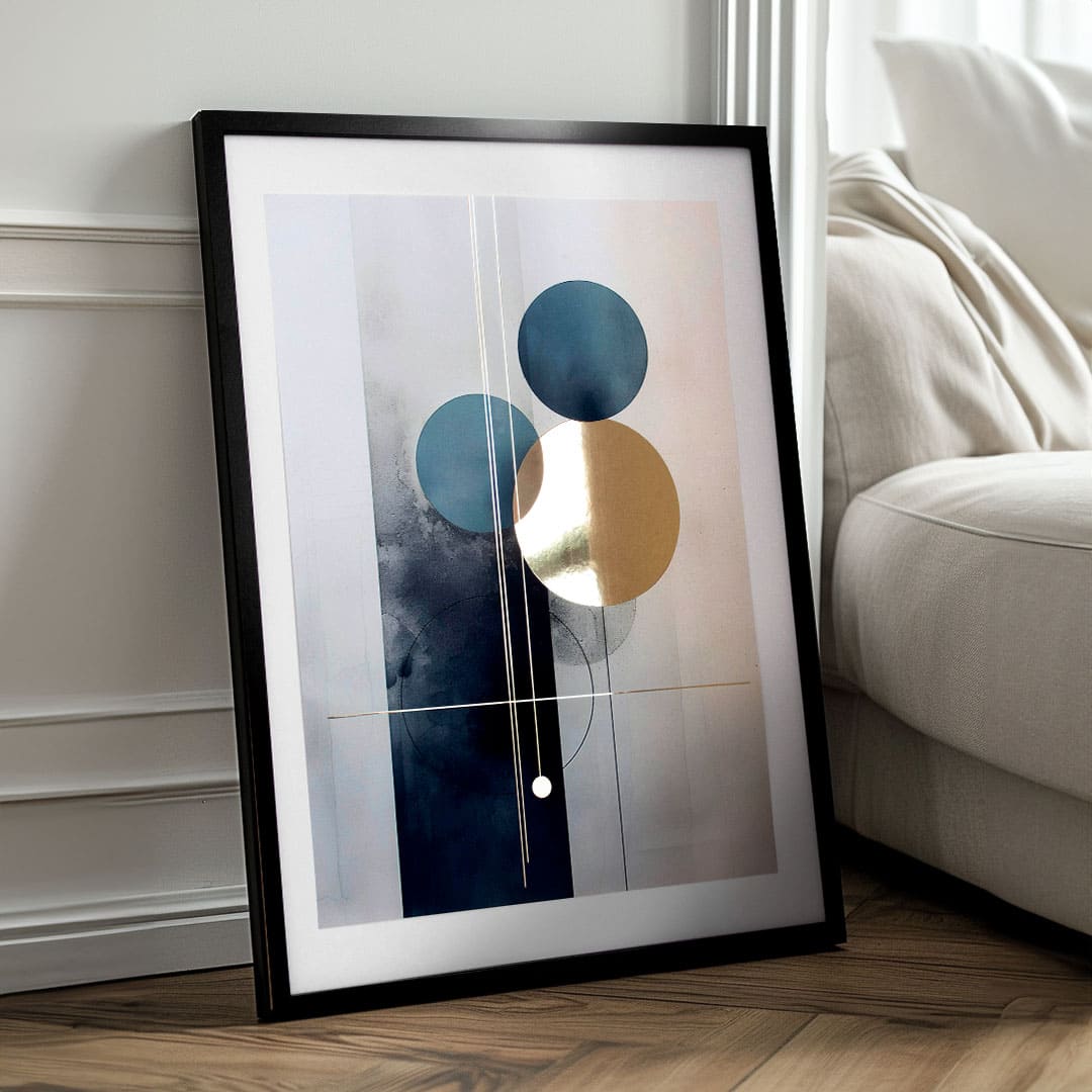 Modern tablou pe pânză cu motivul accente aurii în auriu-alb nuanțe, atmosferă sofisticată, impresie de lux și minimalism | Poster de perete s EXTRA efektom - Scandinavian Shapes – produs