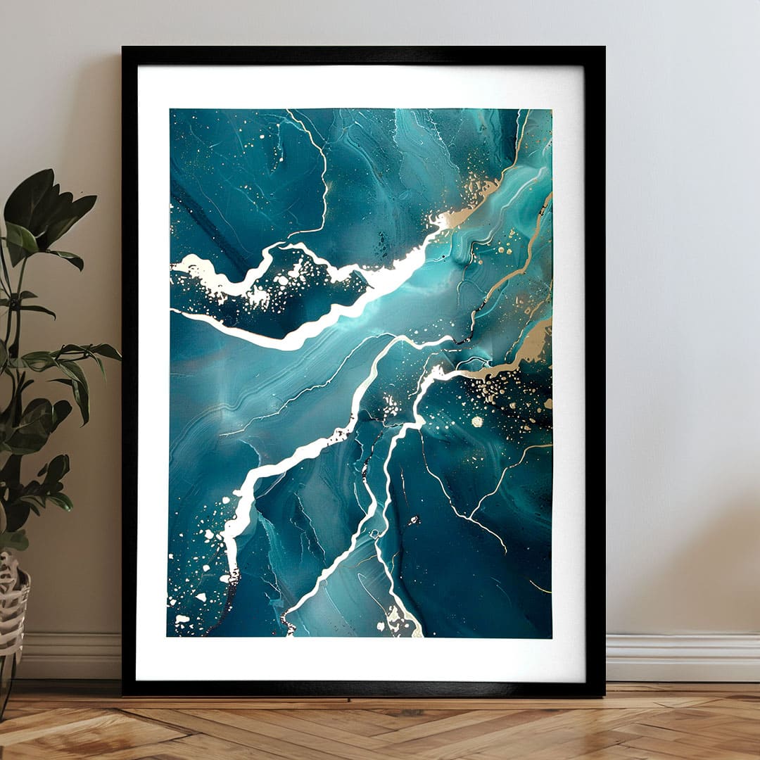 Modern tablou pe pânză în turcoaz-auriu nuanțe, atmosferă elegantă, natură și impresie de lux | Poster de perete s EXTRA efektom - Marble of Sea – produs