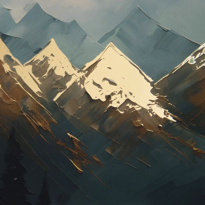 Modern tablou pe pânză cu motivul munți, zăpadă, copaci, cer, atmosferă liniștită, natură și singurătate | Poster de perete s EXTRA efektom - Mountain Majesty – produs, vedere 2
