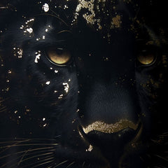 Modern tablou pe pânză cu motivul accente aurii în auriu nuanțe, atmosferă misterioasă, natură și impresie de lux | Poster de perete s EXTRA efektom - Golden Panther – produs, vedere 2
