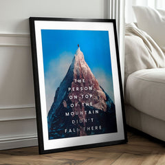 Modern tablou pe pânză cu motivul munte, zăpadă în alb-gri nuanțe | Poster de perete s EXTRA efektom - Peak Motivation – produs