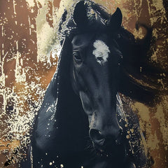 Modern tablou pe pânză cu motivul cal în negru-alb nuanțe, atmosferă dramatică, forță și natură | Poster de perete s EXTRA efektom - Valkyrie's Ride – produs, vedere 2