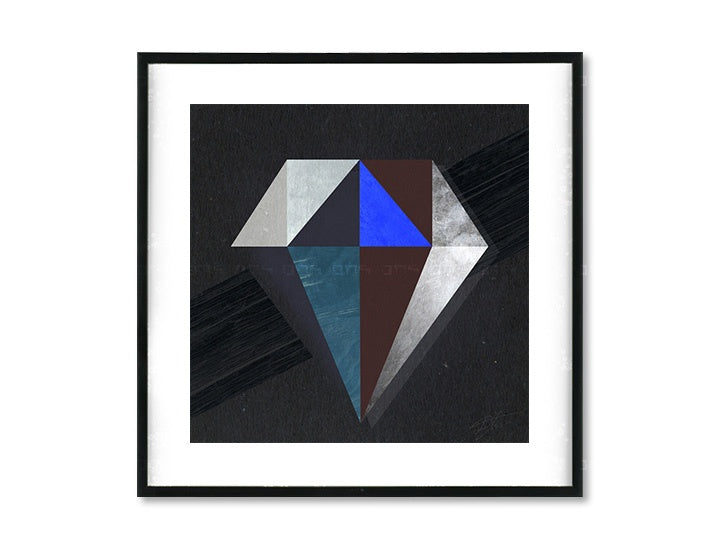 Industrial tablou pe pânză cu motivul My Framed Formation, diamant în albastru-gri nuanțe, atmosferă sofisticată, impresie de lux și eleganță – principală