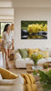 Tablou de perete FENG SHUI. Decor modern de perete, tablou pe pânză pentru sufragerie, o femeie admiră opera într-un interior stilat luminos. Papilora (XOBFS012E11).