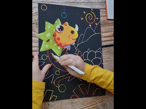 Picturi magice pentru răzuire pentru copii - Small dinosaur -  4 buc