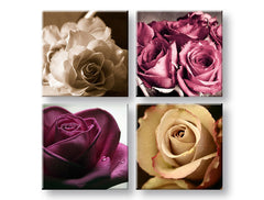 Colaj tablou pe pânză cu motivul Kingdom of roses, trandafiri, flori în violet-crem nuanțe, atmosferă romantică, romantism și natură, execuție multi-panou – principală