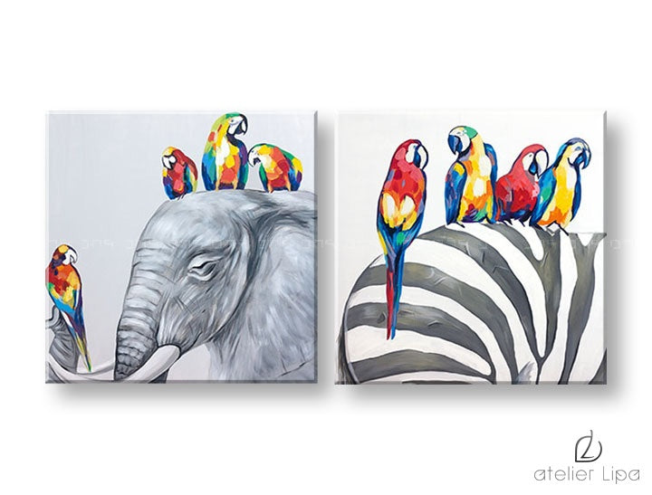 În stil boho tablou pe pânză cu motivul elefant, motiv pentru copii, animal în multicolor nuanțe, atmosferă jucăușă, natură, potrivit pentru cameră de copii – principală