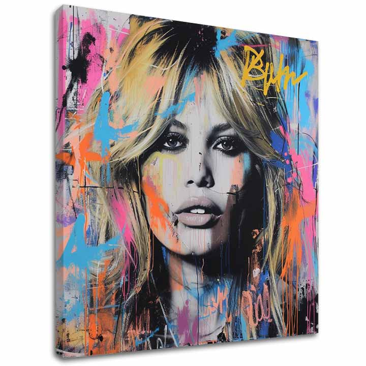 Modern tablou pe pânză cu motivul Brigitte Bardot - Krása zachytená na pânză, graffiti în auriu-negru nuanțe, atmosferă energică | Tablou Brigitte Bardot - Krása zachytená na pânză – principală