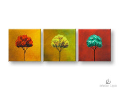 Pop art tablou pe pânză cu motivul copaci, natură în albastru-verde nuanțe, atmosferă vibrantă, natură, potrivit pentru hol | Reproducere de autor pe pânză COPACI – principală