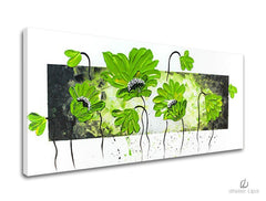 Modern tablou pe pânză cu motivul flori, hartă, natură în alb-verde nuanțe, atmosferă proaspătă, natură și atmosferă de primăvară, potrivit pentru sufragerie – principală