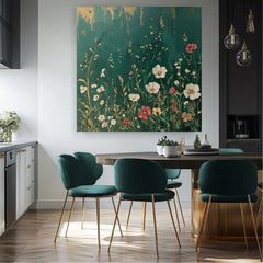 Pictat manual tablou pe pânză cu motivul grădină spomienok în turcoaz-crem nuanțe, atmosferă liniștită, natură și eleganță | Tablou grădină spomienok – produs, vedere 2