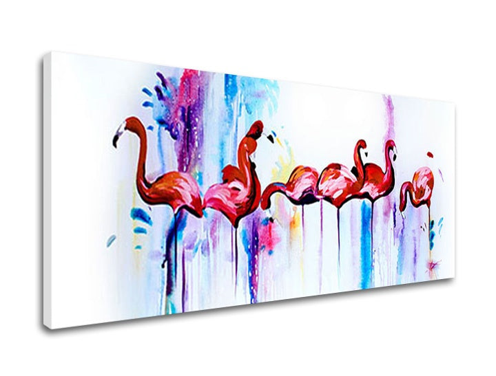 În stil boho tablou pe pânză cu motivul PLAMENIAKY, păsări, animal în multicolor nuanțe, atmosferă jucăușă, paradis tropical și natură, potrivit pentru hol – principală