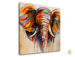 În stil boho tablou pe pânză cu motivul elefant, portret, oameni în violet-albastru nuanțe, atmosferă vibrantă, natură, potrivit pentru birou | Reproducere de autor pe pânză ELEFANT – principală